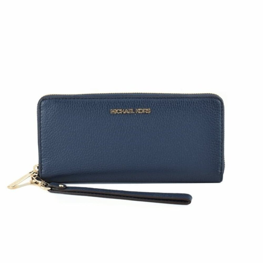 Michael kors Jet Set Travel Women Navy Blue Pebbled Leather Large wristlets Logo